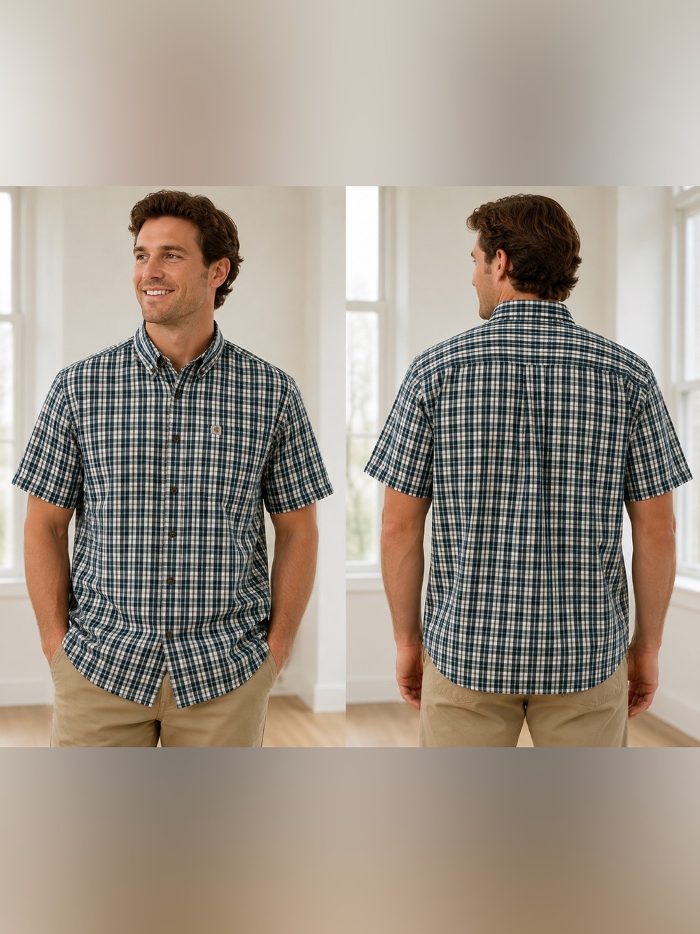 Carhartt Plaid ShortSleeve Button-Down Shirt Men’s XL Blue Gray Relax Fit -EUC